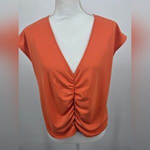 Zara Orange Ruched V-Neck Crop Top Medium (6285)
